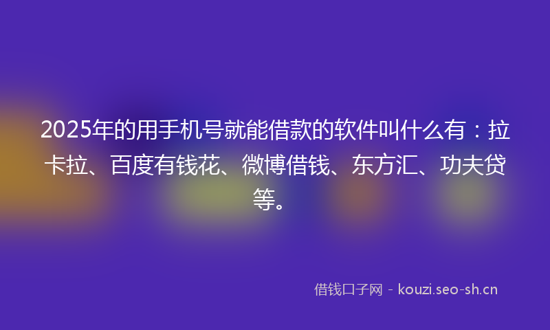 2025年的用手机号就能借款的软件叫什么有：拉卡拉、百度有钱花、微博借钱、东方汇、功夫贷等。