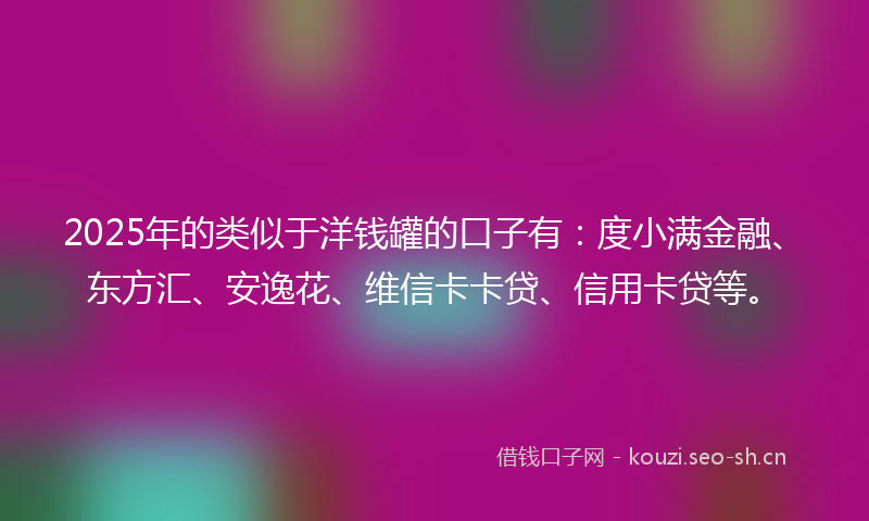 2025年的类似于洋钱罐的口子有：度小满金融、东方汇、安逸花、维信卡卡贷、信用卡贷等。
