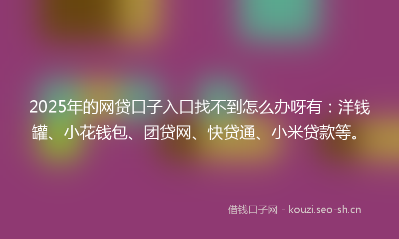 2025年的网贷口子入口找不到怎么办呀有：洋钱罐、小花钱包、团贷网、快贷通、小米贷款等。