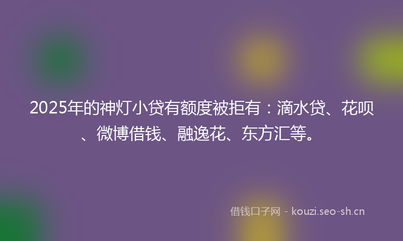 2025年的神灯小贷有额度被拒有：滴水贷、花呗、微博借钱、融逸花、东方汇等。