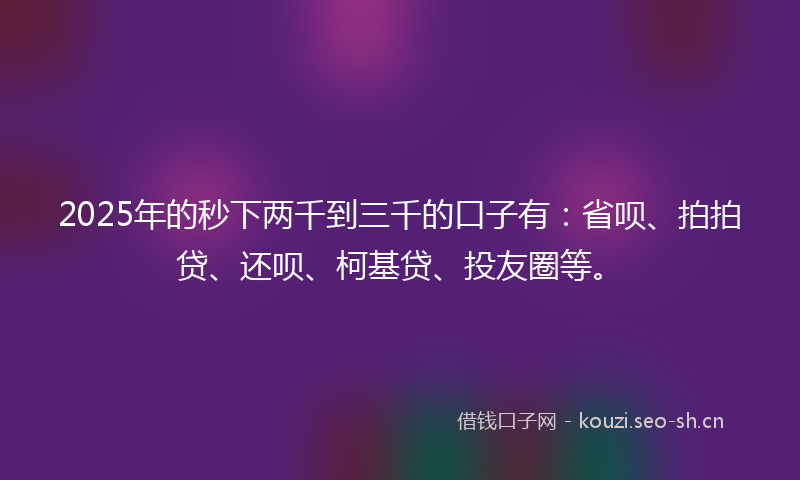 2025年的秒下两千到三千的口子有：省呗、拍拍贷、还呗、柯基贷、投友圈等。