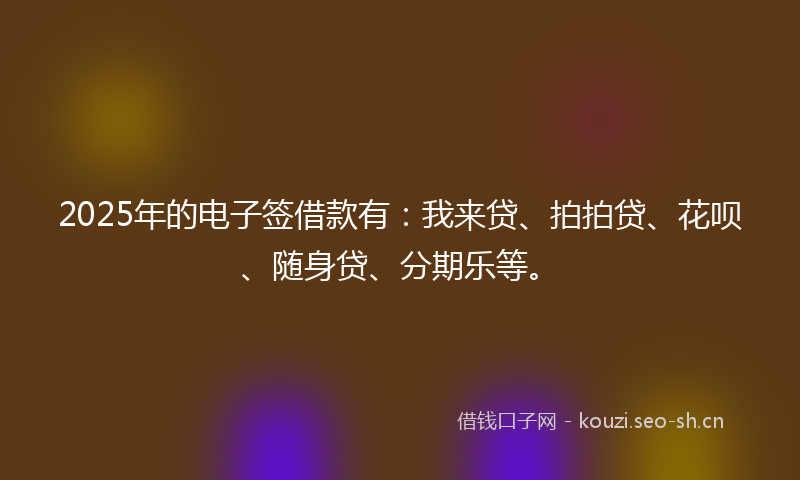 2025年的电子签借款有：我来贷、拍拍贷、花呗、随身贷、分期乐等。