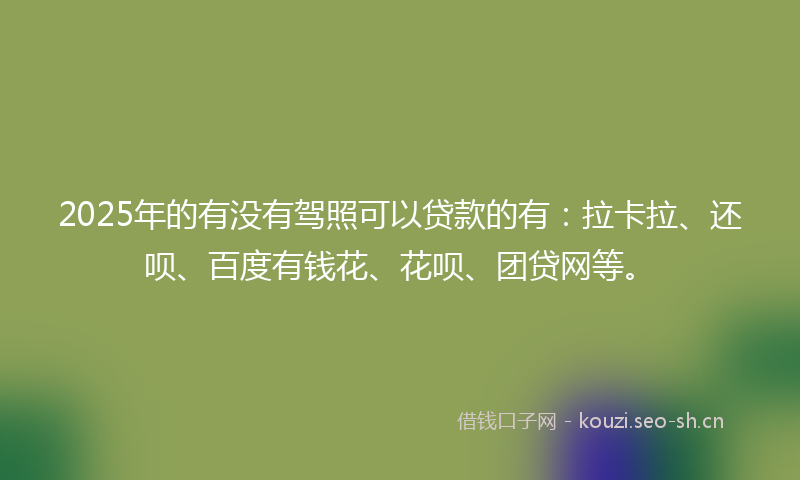 2025年的有没有驾照可以贷款的有：拉卡拉、还呗、百度有钱花、花呗、团贷网等。