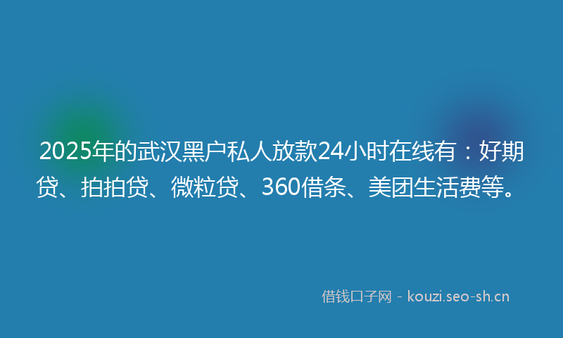 2025年的武汉黑户私人放款24小时在线有：好期贷、拍拍贷、微粒贷、360借条、美团生活费等。