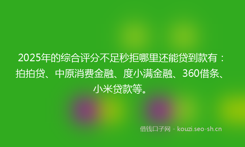 2025年的综合评分不足秒拒哪里还能贷到款有：拍拍贷、中原消费金融、度小满金融、360借条、小米贷款等。