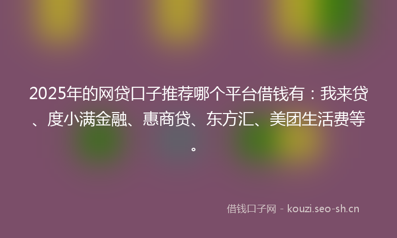 2025年的网贷口子推荐哪个平台借钱有：我来贷、度小满金融、惠商贷、东方汇、美团生活费等。