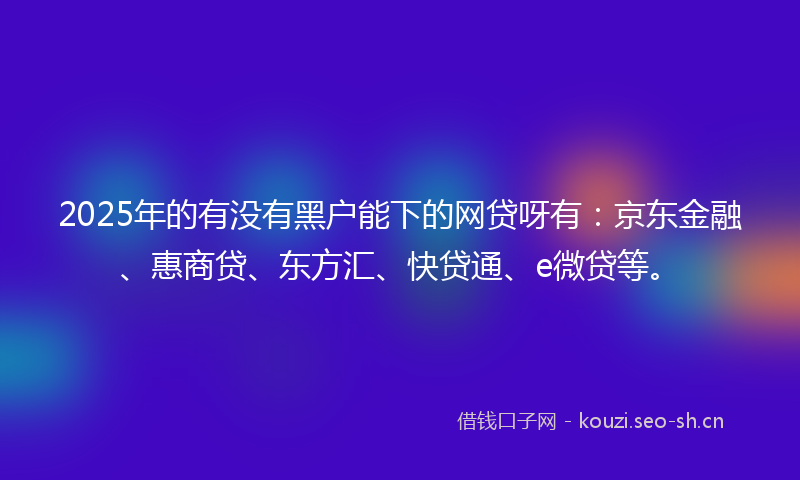 2025年的有没有黑户能下的网贷呀有：京东金融、惠商贷、东方汇、快贷通、e微贷等。