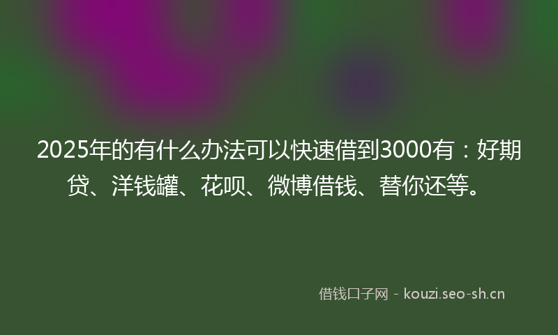 2025年的有什么办法可以快速借到3000有：好期贷、洋钱罐、花呗、微博借钱、替你还等。