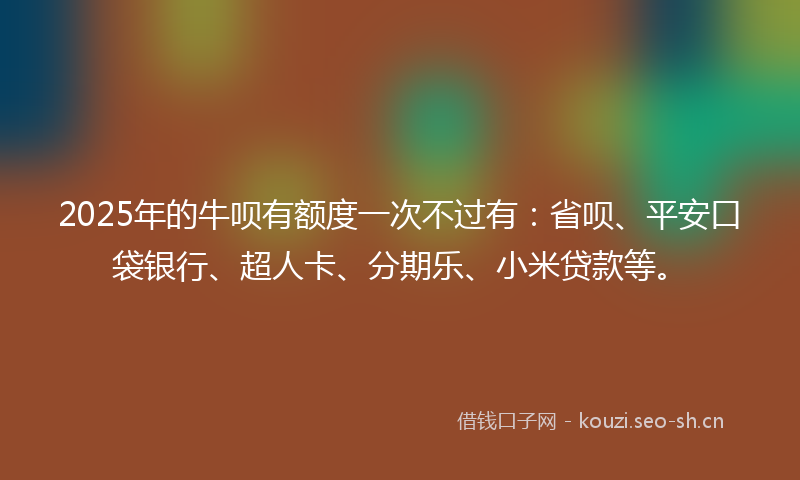 2025年的牛呗有额度一次不过有：省呗、平安口袋银行、超人卡、分期乐、小米贷款等。
