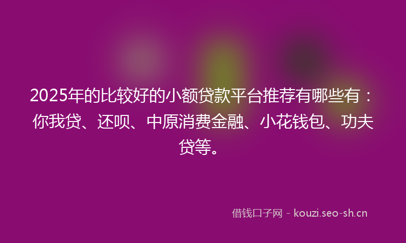 2025年的比较好的小额贷款平台推荐有哪些有：你我贷、还呗、中原消费金融、小花钱包、功夫贷等。