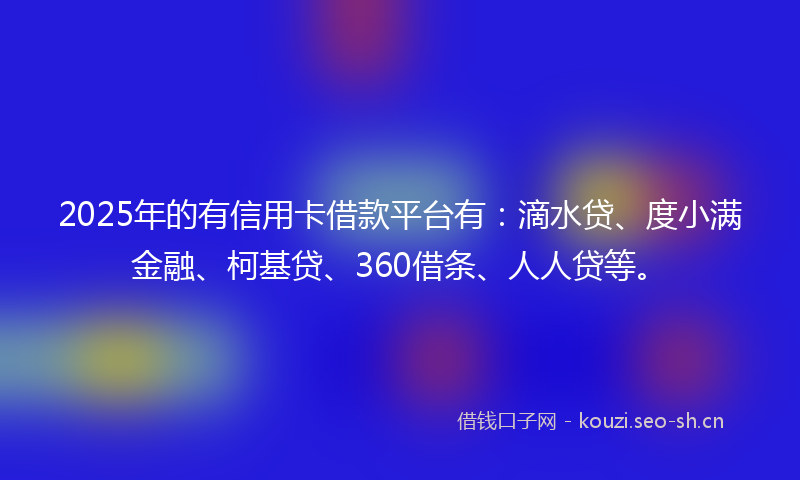 2025年的有信用卡借款平台有:滴水贷、度小满金融、柯基贷、360借条、人人贷等。