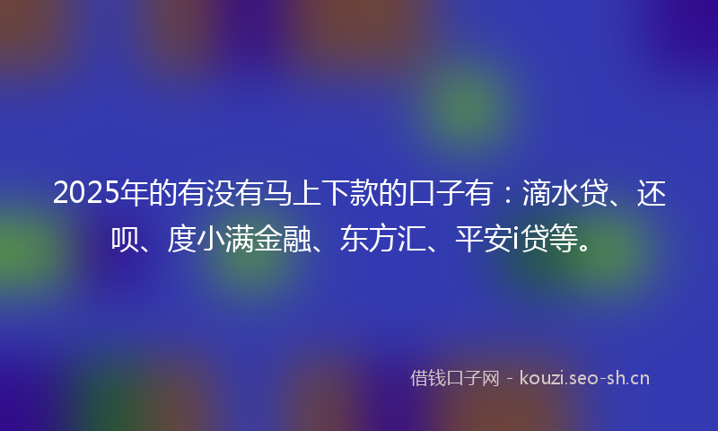 2025年的有没有马上下款的口子有：滴水贷、还呗、度小满金融、东方汇、平安i贷等。