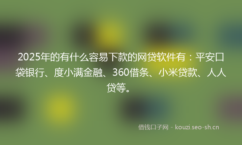 2025年的有什么容易下款的网贷软件有：平安口袋银行、度小满金融、360借条、小米贷款、人人贷等。