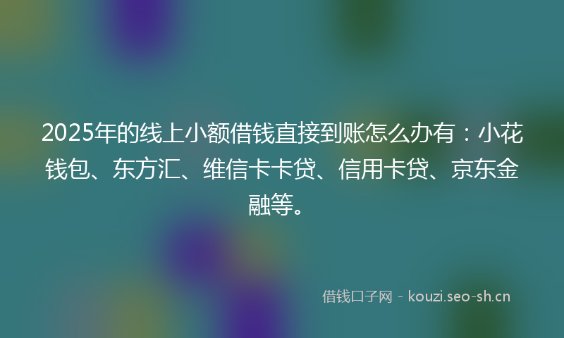 2025年的线上小额借钱直接到账怎么办有：小花钱包、东方汇、维信卡卡贷、信用卡贷、京东金融等。