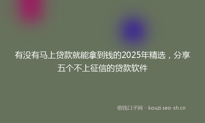 有没有马上贷款就能拿到钱的2025年精选，分享五个不上征信的贷款软件