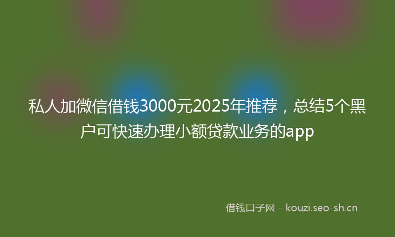 私人加微信借钱3000元2025年推荐，总结5个黑户可快速办理小额贷款业务的app