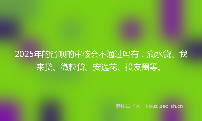 2025年的省呗的审核会不通过吗有：滴水贷、我来贷、微粒贷、安逸花、投友圈等。