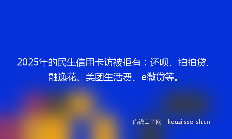 2025年的民生信用卡访被拒有：还呗、拍拍贷、融逸花、美团生活费、e微贷等。