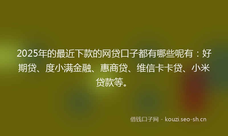 2025年的最近下款的网贷口子都有哪些呢有：好期贷、度小满金融、惠商贷、维信卡卡贷、小米贷款等。