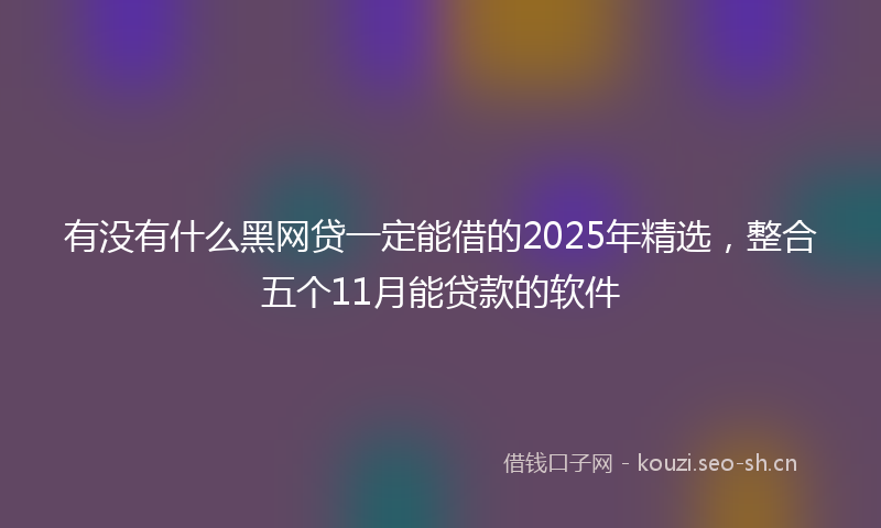 有没有什么黑网贷一定能借的2025年精选，整合五个11月能贷款的软件