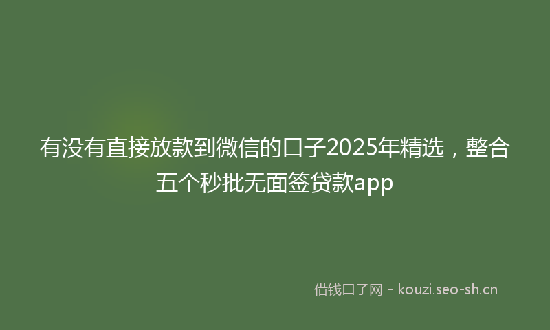 有没有直接放款到微信的口子2025年精选，整合五个秒批无面签贷款app
