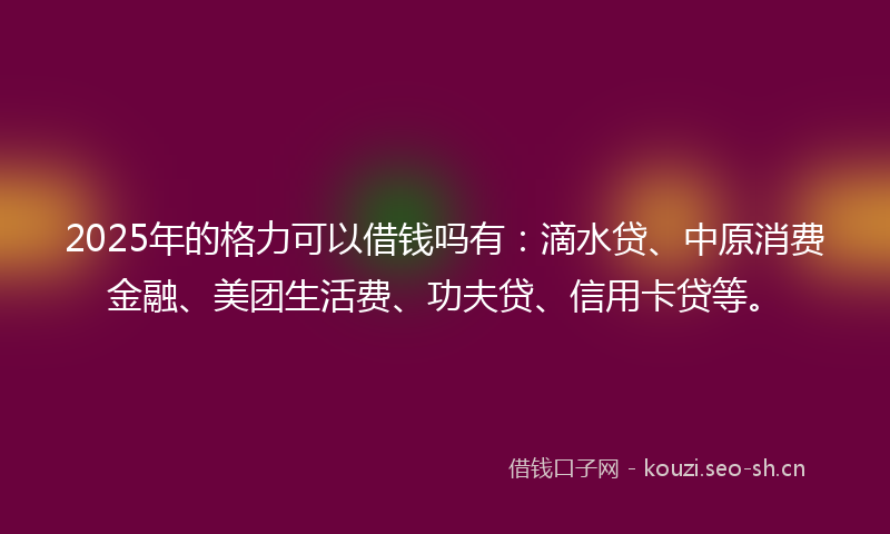 2025年的格力可以借钱吗有:滴水贷、中原消费金融、美团生活费、功夫贷、信用卡贷等。
