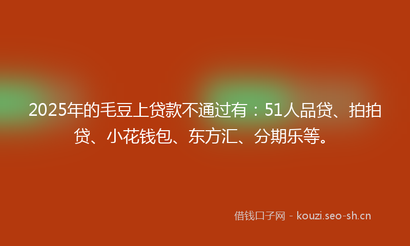 2025年的毛豆上贷款不通过有：51人品贷、拍拍贷、小花钱包、东方汇、分期乐等。