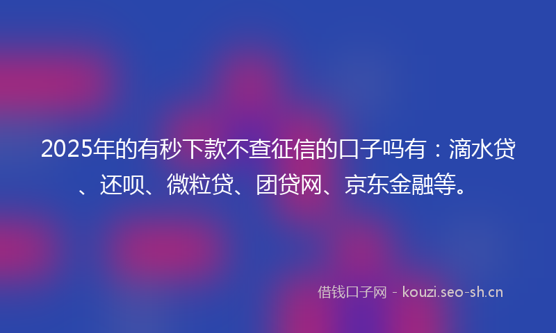 2025年的有秒下款不查征信的口子吗有：滴水贷、还呗、微粒贷、团贷网、京东金融等。