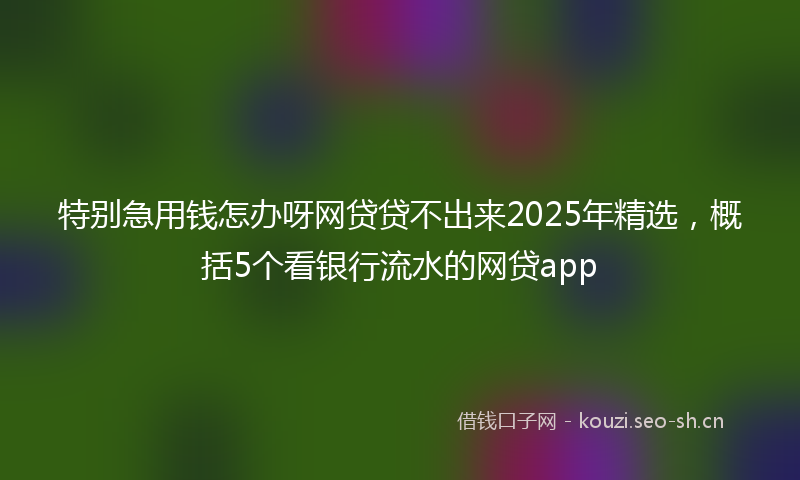 特别急用钱怎办呀网贷贷不出来2025年精选，概括5个看银行流水的网贷app
