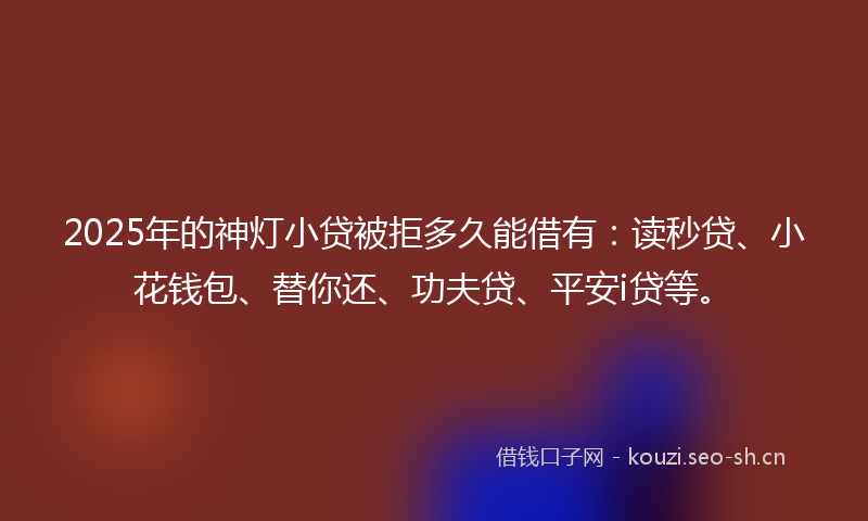 2025年的神灯小贷被拒多久能借有：读秒贷、小花钱包、替你还、功夫贷、平安i贷等。