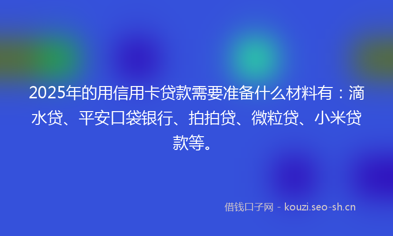 2025年的用信用卡贷款需要准备什么材料有：滴水贷、平安口袋银行、拍拍贷、微粒贷、小米贷款等。