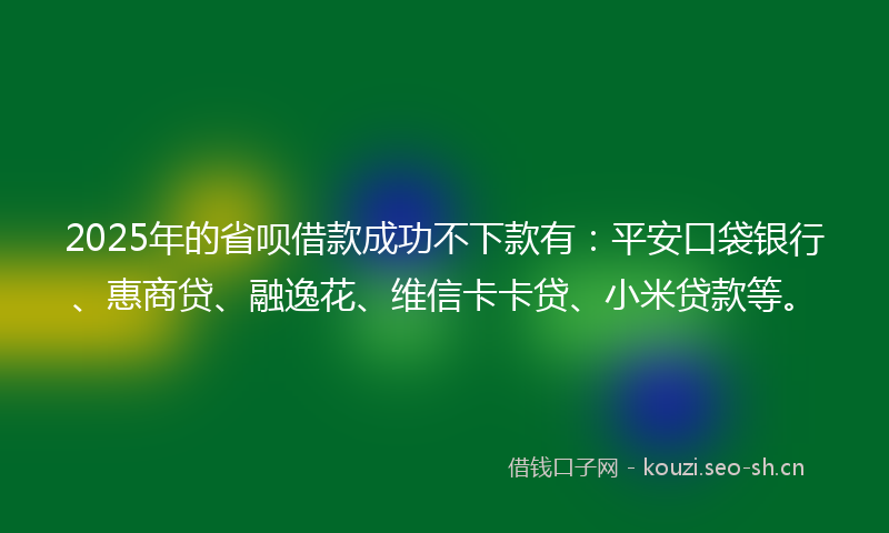 2025年的省呗借款成功不下款有：平安口袋银行、惠商贷、融逸花、维信卡卡贷、小米贷款等。