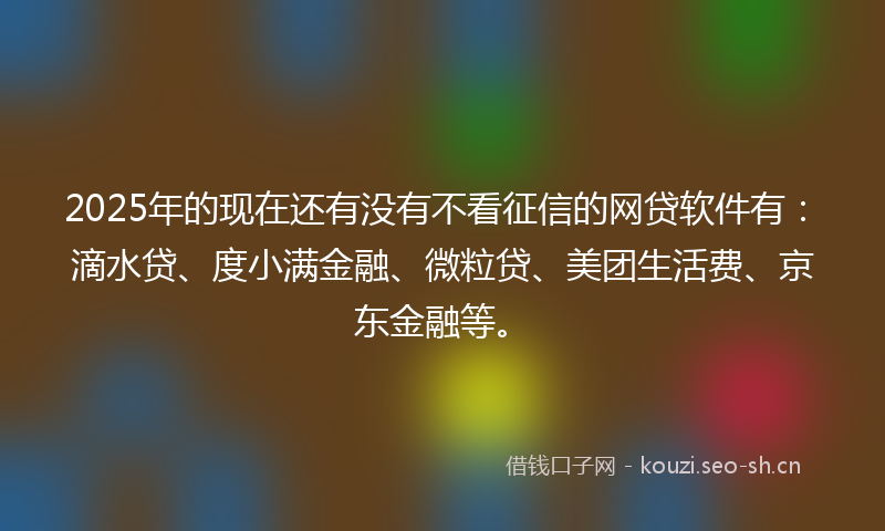 2025年的现在还有没有不看征信的网贷软件有：滴水贷、度小满金融、微粒贷、美团生活费、京东金融等。