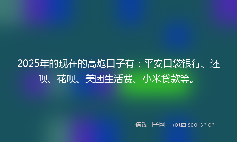 2025年的现在的高炮口子有：平安口袋银行、还呗、花呗、美团生活费、小米贷款等。