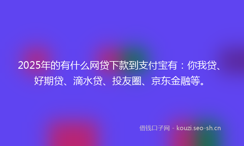 2025年的有什么网贷下款到支付宝有：你我贷、好期贷、滴水贷、投友圈、京东金融等。