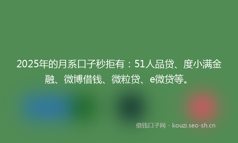 2025年的月系口子秒拒有：51人品贷、度小满金融、微博借钱、微粒贷、e微贷等。