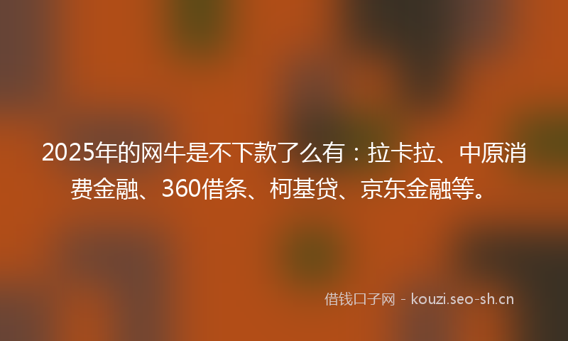2025年的网牛是不下款了么有：拉卡拉、中原消费金融、360借条、柯基贷、京东金融等。