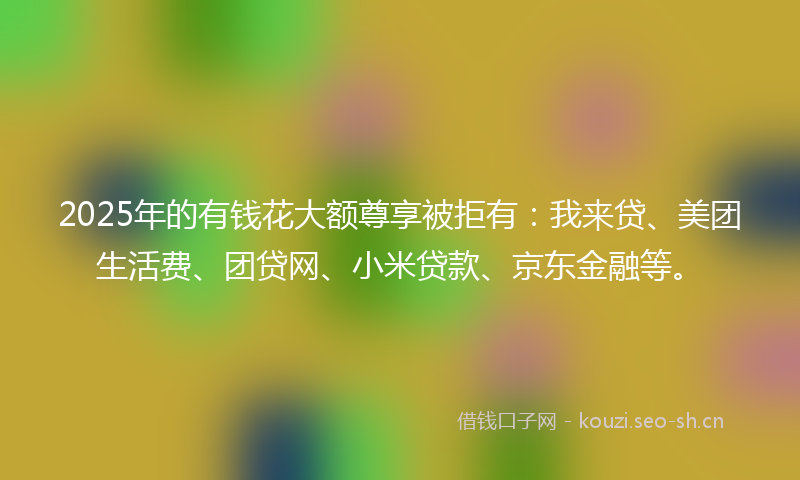 2025年的有钱花大额尊享被拒有：我来贷、美团生活费、团贷网、小米贷款、京东金融等。