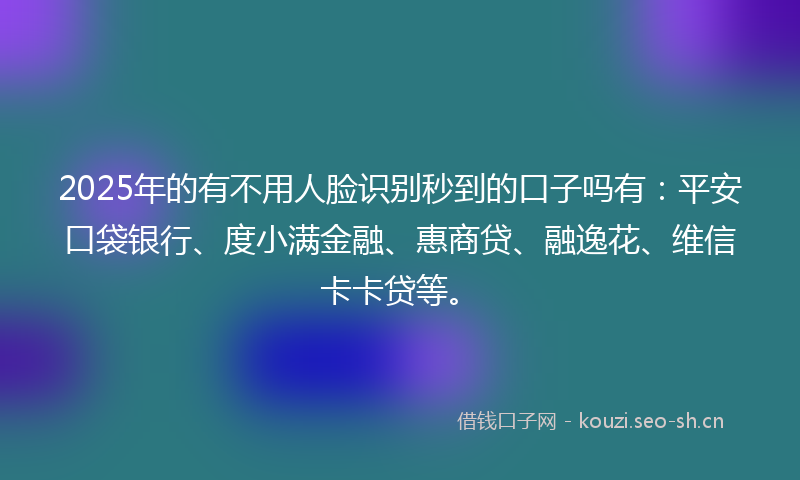 2025年的有不用人脸识别秒到的口子吗有：平安口袋银行、度小满金融、惠商贷、融逸花、维信卡卡贷等。