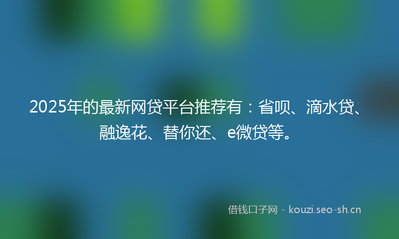 2025年的最新网贷平台推荐有：省呗、滴水贷、融逸花、替你还、e微贷等。