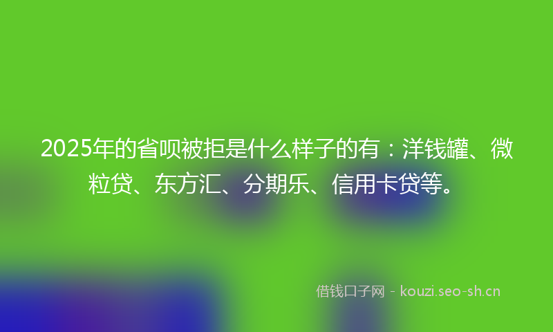 2025年的省呗被拒是什么样子的有：洋钱罐、微粒贷、东方汇、分期乐、信用卡贷等。