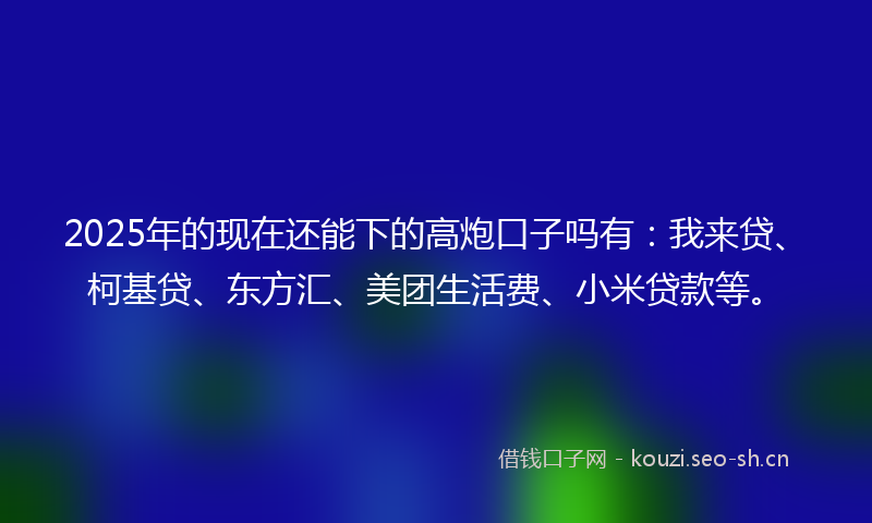 2025年的现在还能下的高炮口子吗有：我来贷、柯基贷、东方汇、美团生活费、小米贷款等。