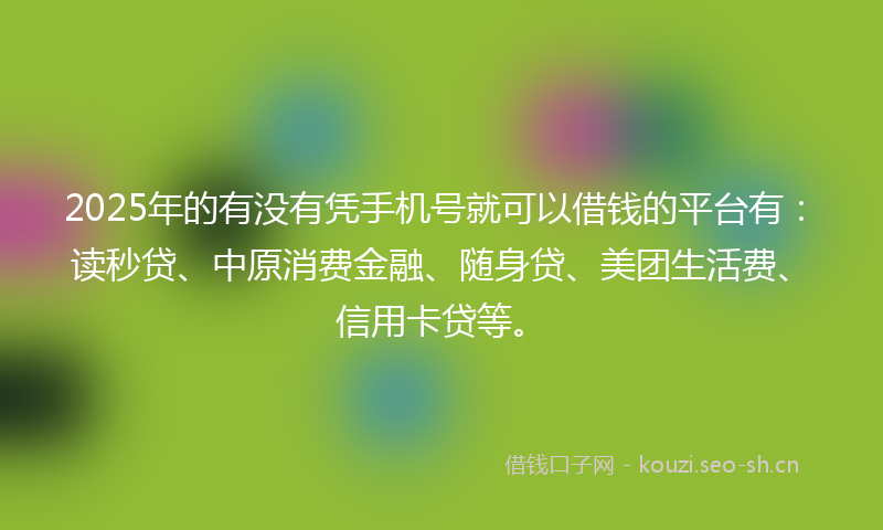 2025年的有没有凭手机号就可以借钱的平台有：读秒贷、中原消费金融、随身贷、美团生活费、信用卡贷等。
