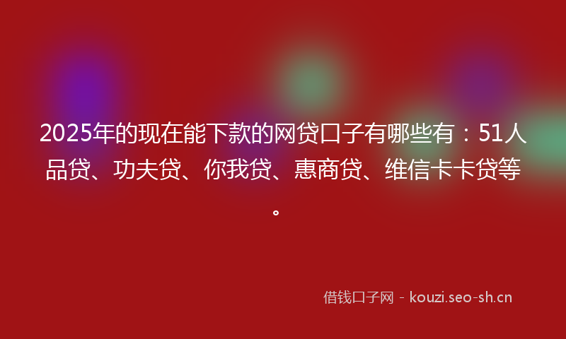 2025年的现在能下款的网贷口子有哪些有：51人品贷、功夫贷、你我贷、惠商贷、维信卡卡贷等。