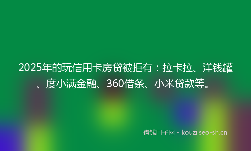 2025年的玩信用卡房贷被拒有：拉卡拉、洋钱罐、度小满金融、360借条、小米贷款等。