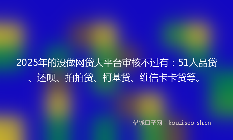 2025年的没做网贷大平台审核不过有：51人品贷、还呗、拍拍贷、柯基贷、维信卡卡贷等。