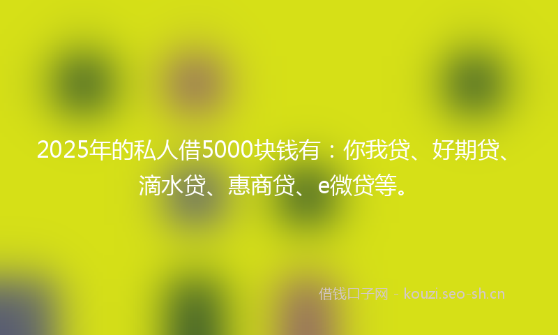 2025年的私人借5000块钱有：你我贷、好期贷、滴水贷、惠商贷、e微贷等。