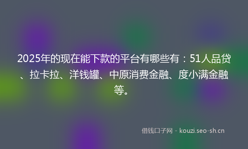 2025年的现在能下款的平台有哪些有：51人品贷、拉卡拉、洋钱罐、中原消费金融、度小满金融等。