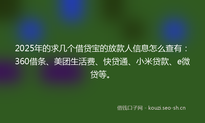 2025年的求几个借贷宝的放款人信息怎么查有：360借条、美团生活费、快贷通、小米贷款、e微贷等。