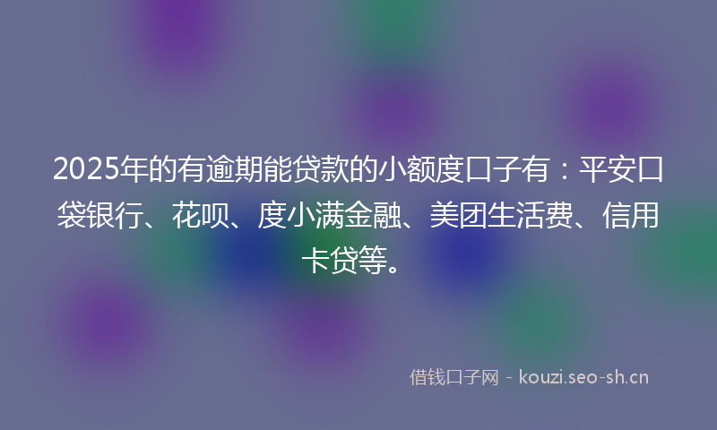 2025年的有逾期能贷款的小额度口子有：平安口袋银行、花呗、度小满金融、美团生活费、信用卡贷等。